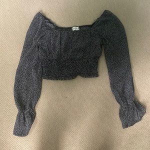 Leopard print long sleeve cropped blouse